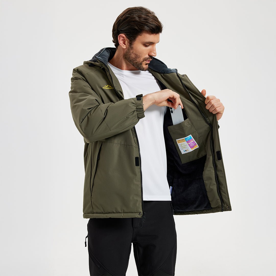 TACVASEN Army Green Waterproof Ski Parka Jacket Warm Fleece Lined