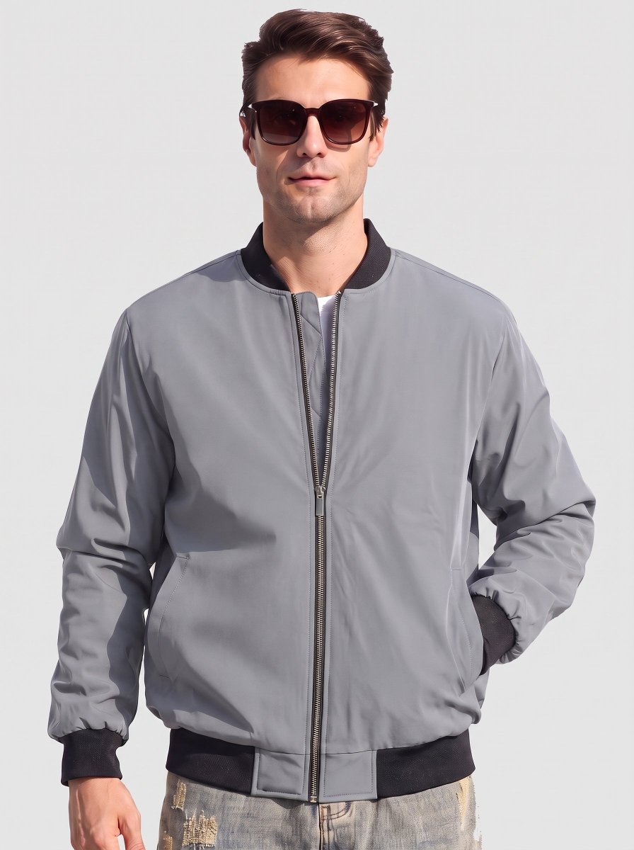 TACVASEN Light Grey Men's Waterproof Windbreaker Bomber Casual Jackets