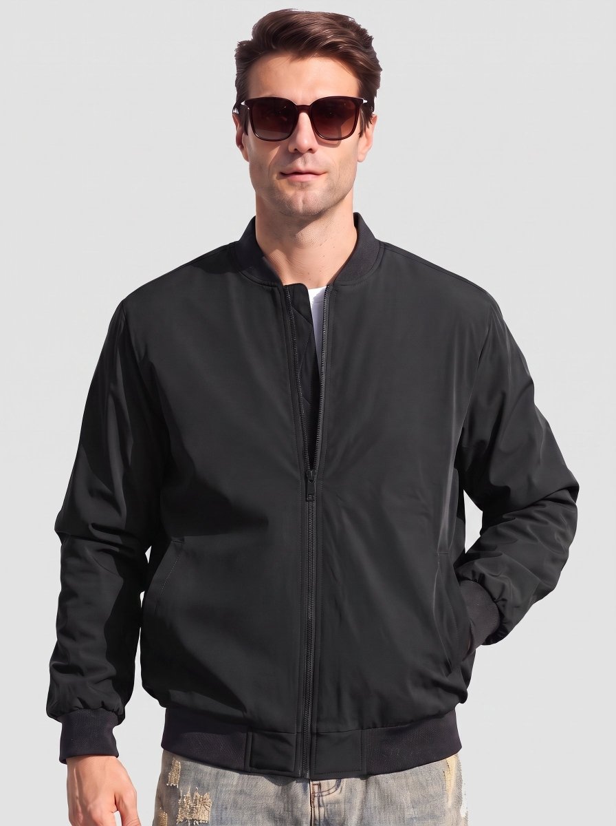 TACVASEN Black Men's Waterproof Windbreaker Bomber Casual Jackets