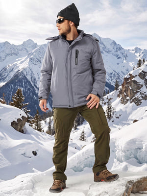 TACVASEN Light Grey Men's Windproof Fleece Lined Winter Hiking Jacket for Outdoor
