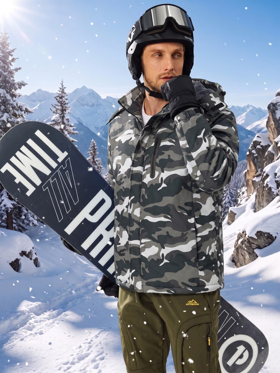 TACVASEN Black Camouflage Men's Windproof Fleece Lined Winter Hiking Jacket for Outdoor