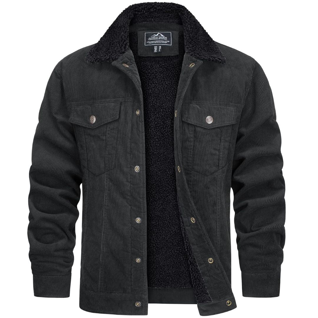 TACVASEN Dark Gray Men's Corduroy Jacket Sherpa Lined Warm Winter Coat Cargo Jacket