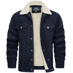 TACVASEN Navy Men's Corduroy Jacket Sherpa Lined Warm Winter Coat Cargo Jacket