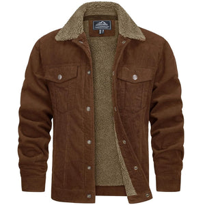 TACVASEN Brown Men's Corduroy Jacket Sherpa Lined Warm Winter Coat Cargo Jacket