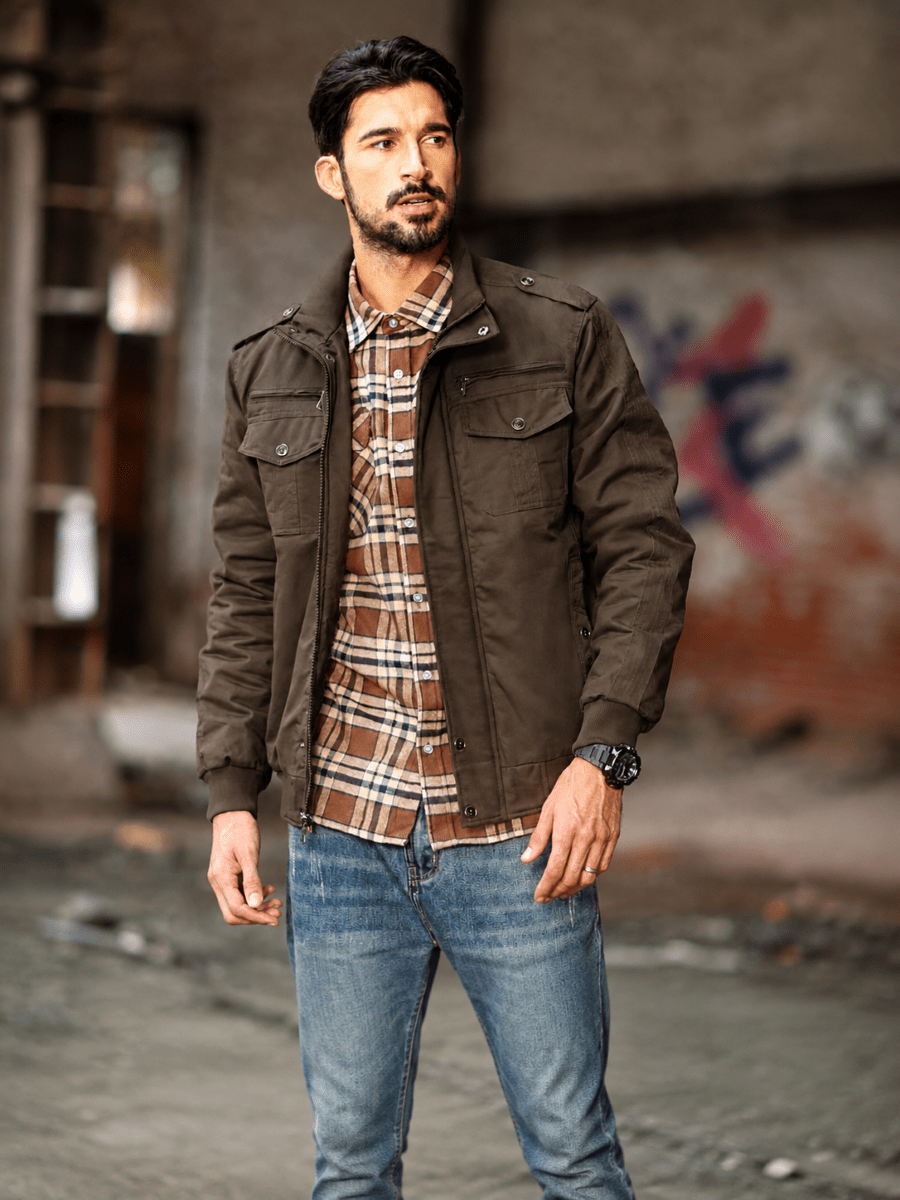 TACVASEN Coffee Men's Winter Cotton Coat Cargo Bomber Jacket