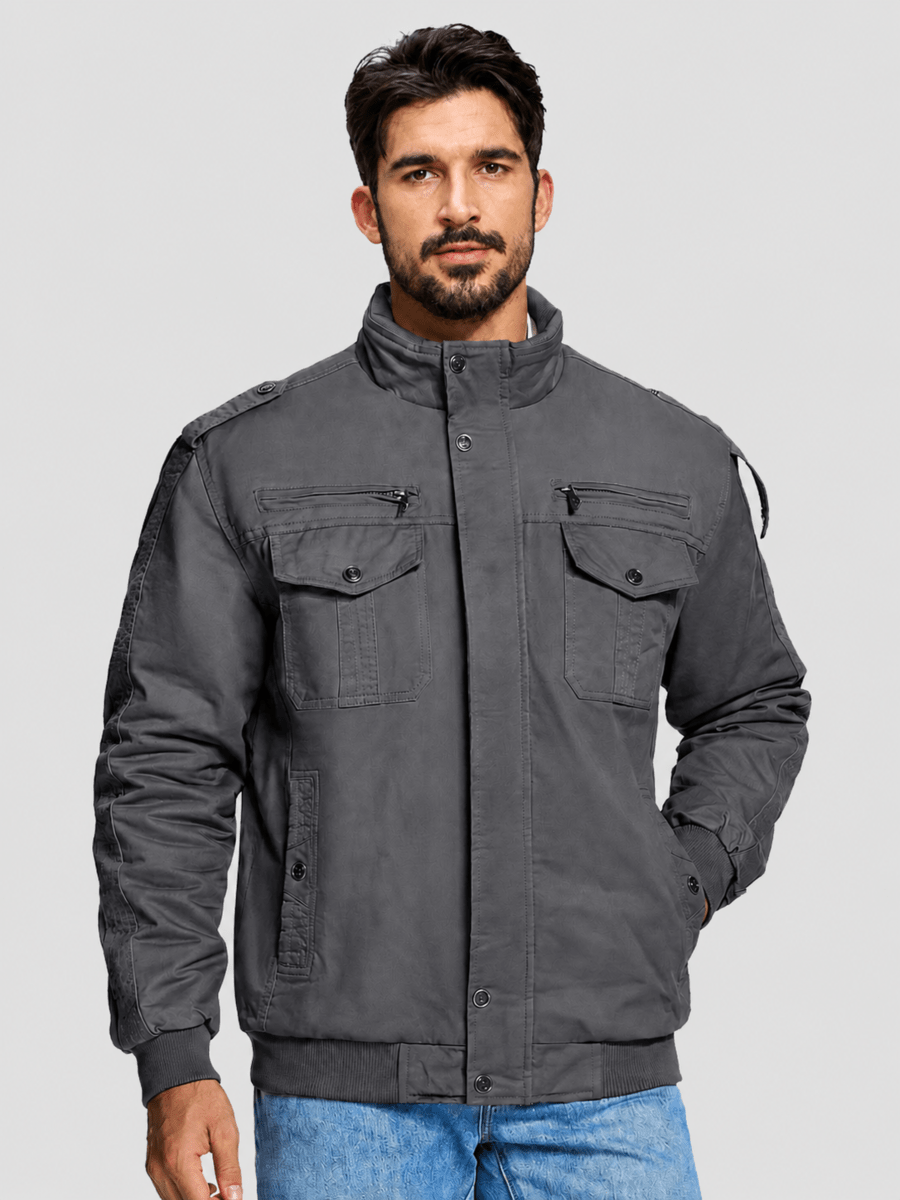 TACVASEN Dark Grey Men's Winter Cotton Coat Cargo Bomber Jacket