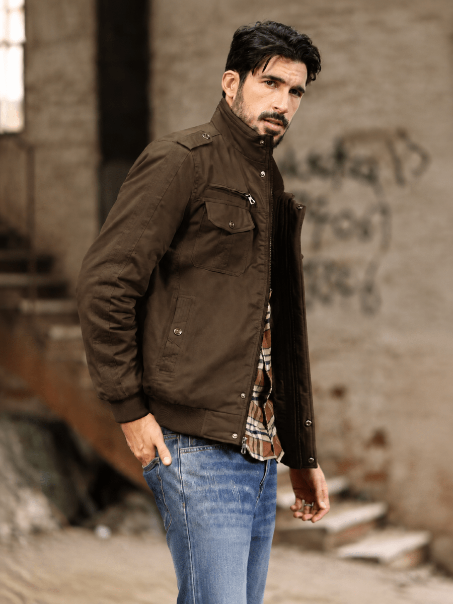 TACVASEN Coffee Men's Winter Cotton Coat Cargo Bomber Jacket