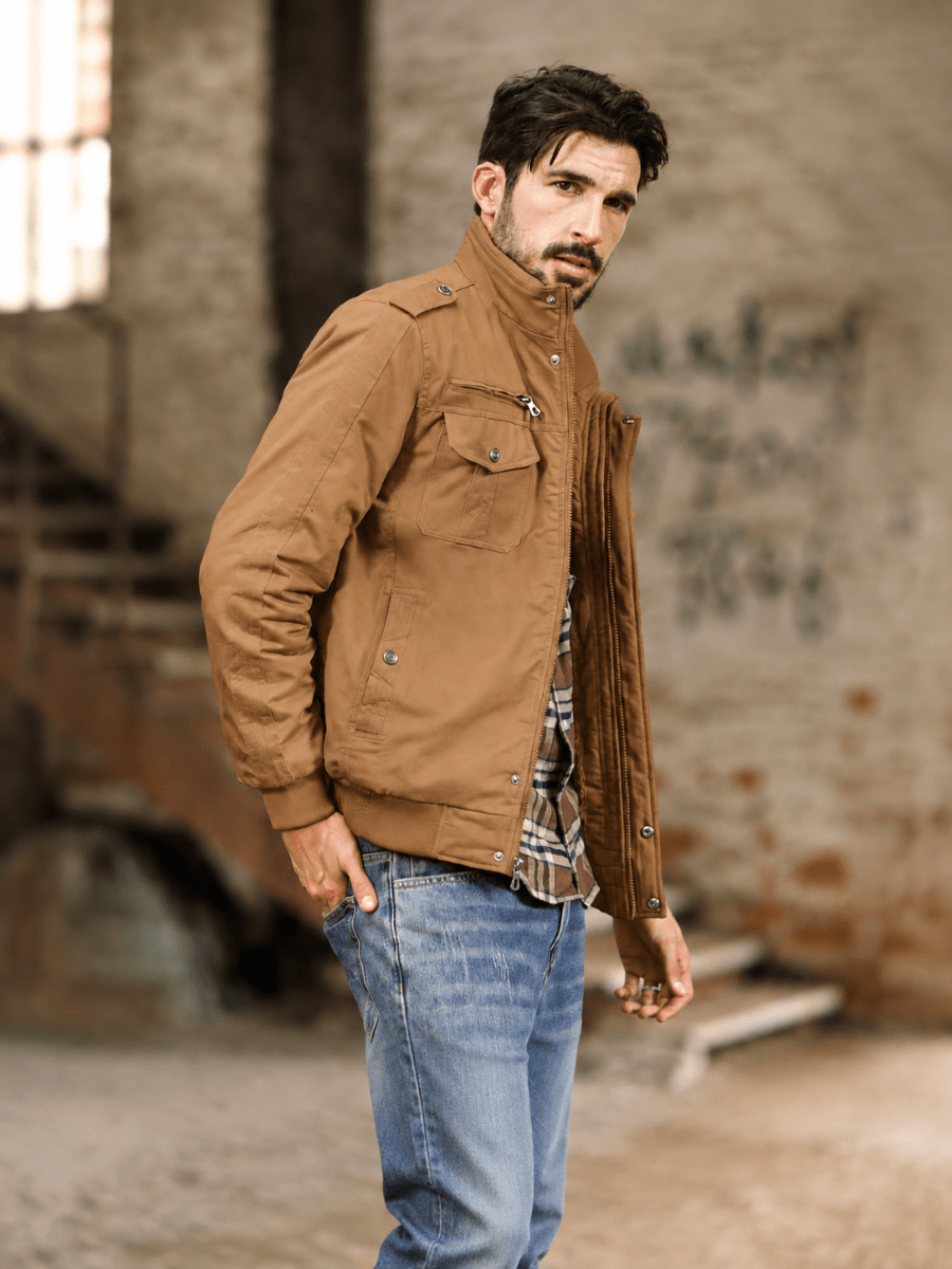 TACVASEN Khaki Men's Winter Cotton Coat Cargo Bomber Jacket