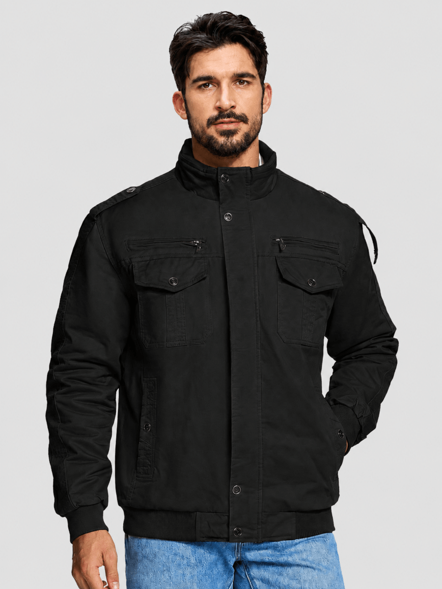 TACVASEN Black Men's Winter Cotton Coat Cargo Bomber Jacket