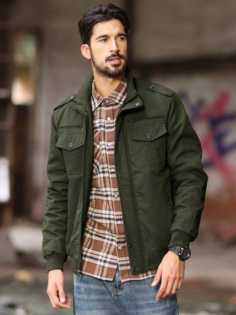 TACVASEN Army Green Men's Winter Cotton Coat Cargo Bomber Jacket