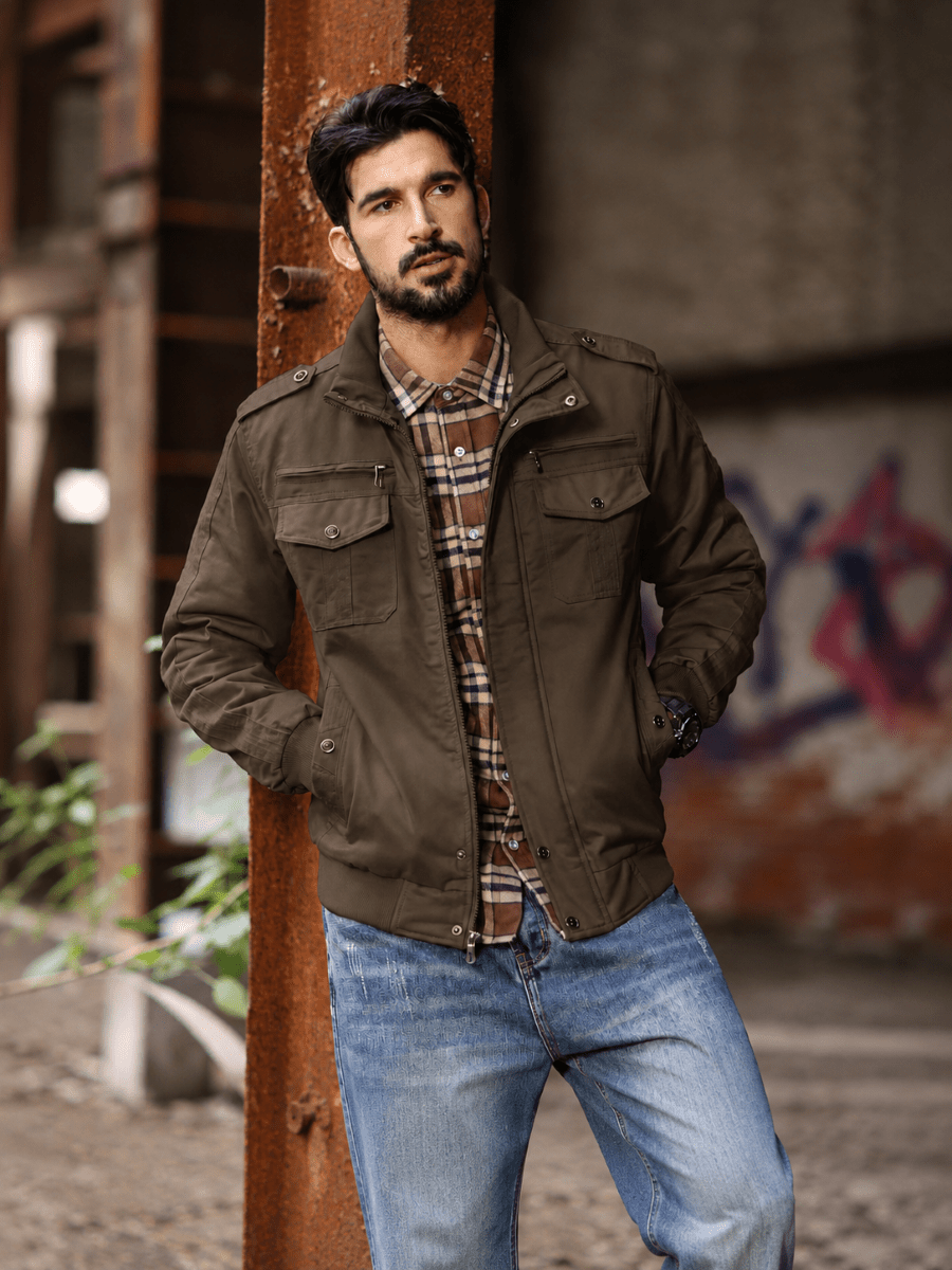 TACVASEN Coffee Men's Winter Cotton Coat Cargo Bomber Jacket