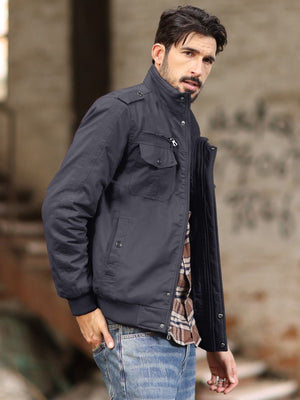 TACVASEN Dark Grey Men's Winter Cotton Coat Cargo Bomber Jacket