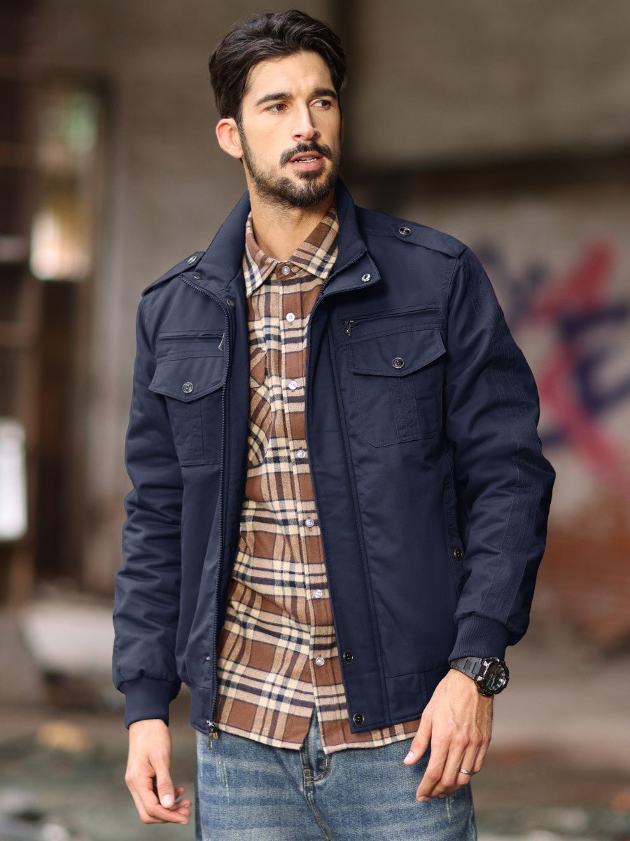 TACVASEN Navy Men's Winter Cotton Coat Cargo Bomber Jacket