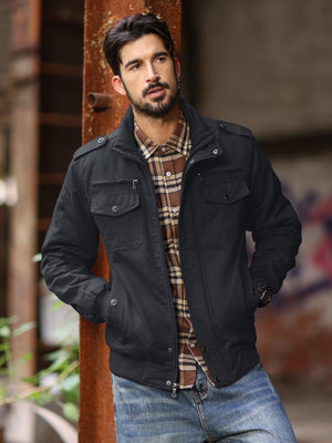 TACVASEN Black Men's Winter Cotton Coat Cargo Bomber Jacket