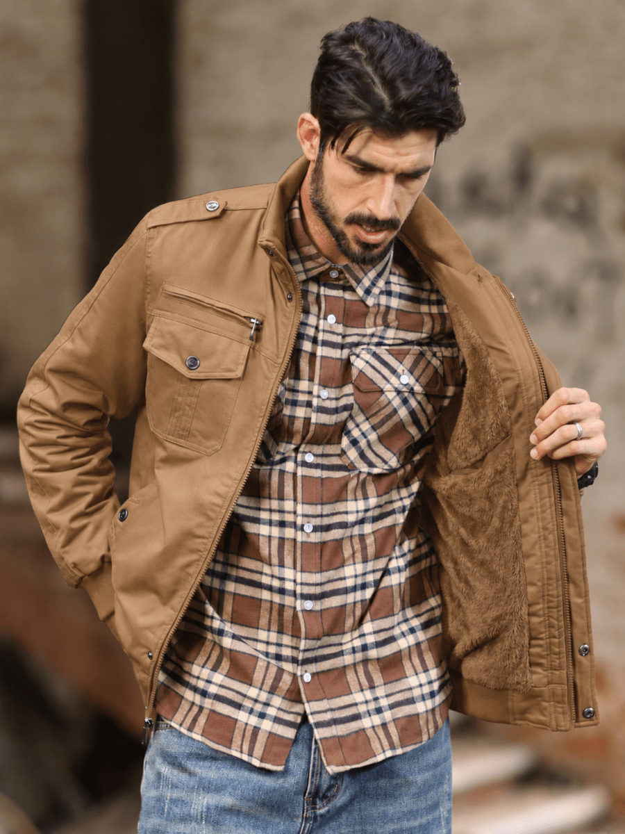 TACVASEN Khaki Men's Winter Cotton Coat Cargo Bomber Jacket