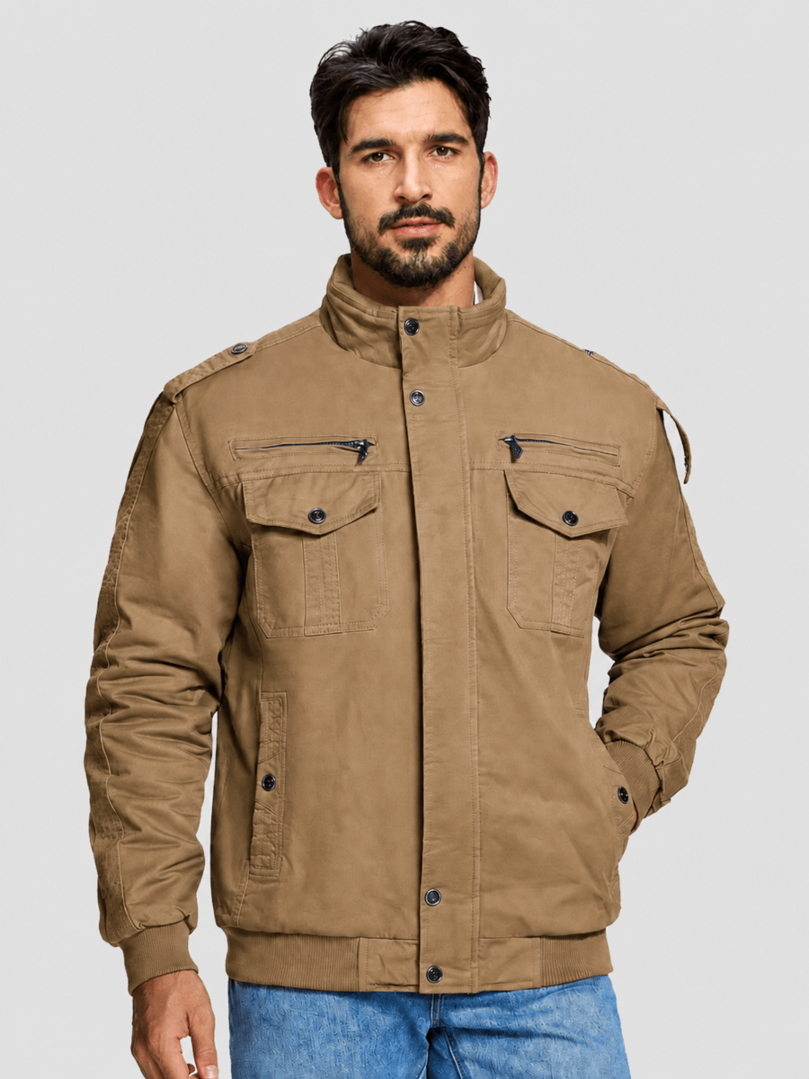 TACVASEN Khaki Men's Winter Cotton Coat Cargo Bomber Jacket