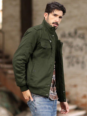 TACVASEN Army Green Men's Winter Cotton Coat Cargo Bomber Jacket