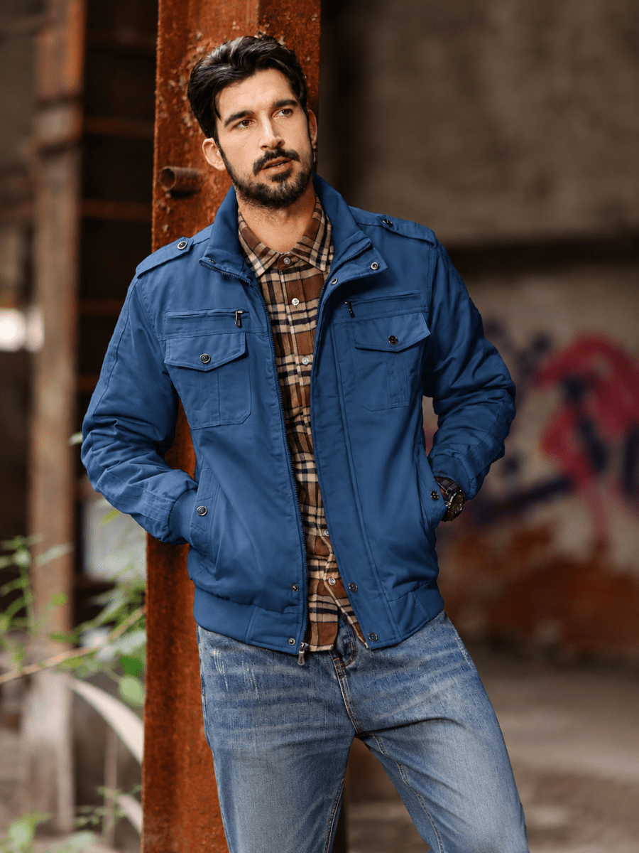 TACVASEN Blue Men's Winter Cotton Coat Cargo Bomber Jacket