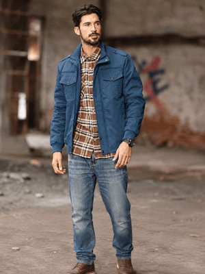 TACVASEN Blue Men's Winter Cotton Coat Cargo Bomber Jacket