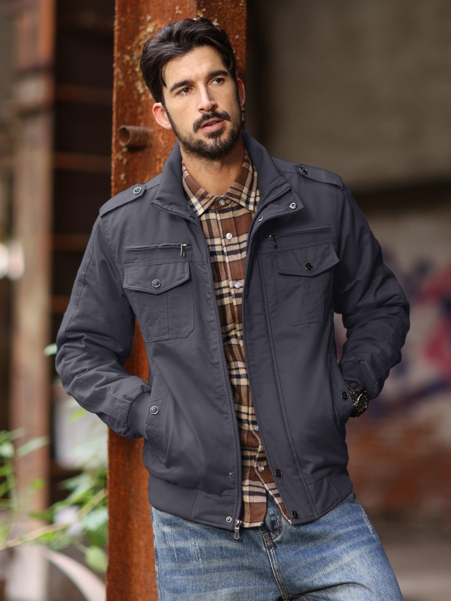 TACVASEN Dark Grey Men's Winter Cotton Coat Cargo Bomber Jacket