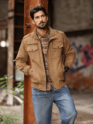 TACVASEN Khaki Men's Winter Cotton Coat Cargo Bomber Jacket