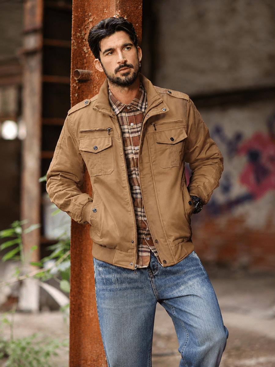 TACVASEN Khaki Men's Winter Cotton Coat Cargo Bomber Jacket