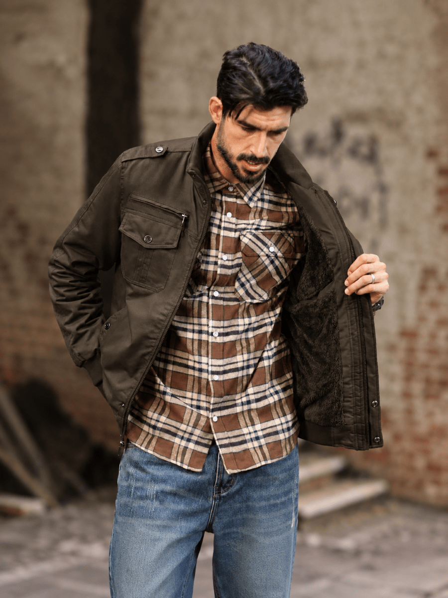 TACVASEN Coffee Men's Winter Cotton Coat Cargo Bomber Jacket