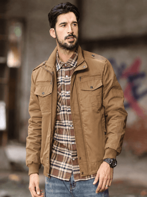 TACVASEN Khaki Men's Winter Cotton Coat Cargo Bomber Jacket