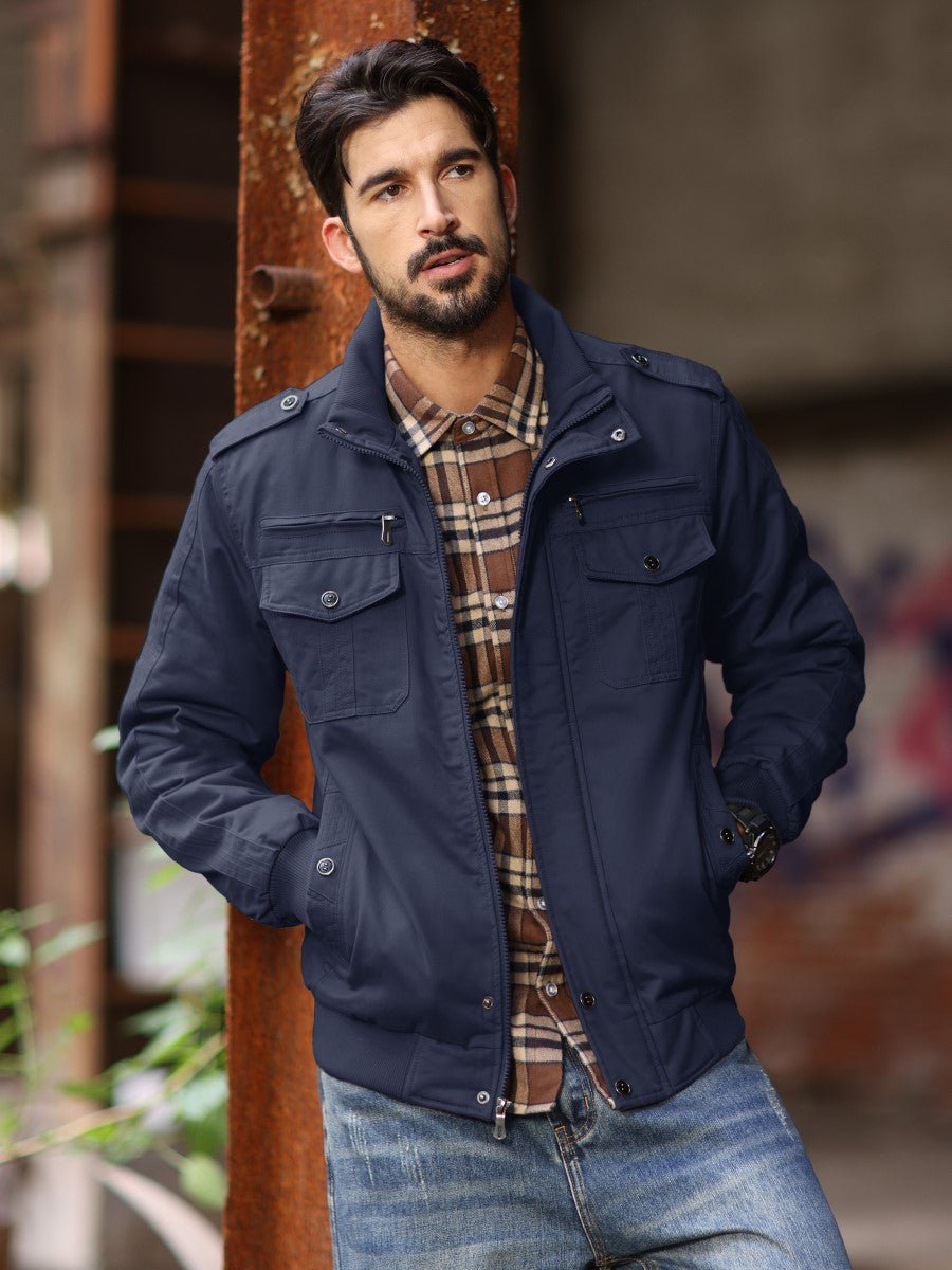 TACVASEN Navy Men's Winter Cotton Coat Cargo Bomber Jacket