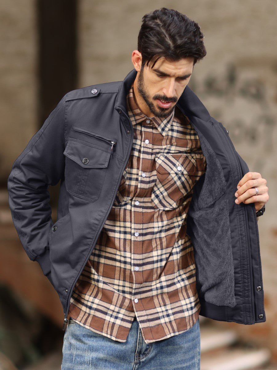 TACVASEN Dark Grey Men's Winter Cotton Coat Cargo Bomber Jacket