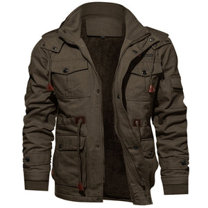 TACVASEN Coffee Men??s Fleece Lined Cargo Jacket Warm Coat with Hood