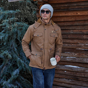 TACVASEN Khaki Men??s Fleece Lined Cargo Jacket Warm Coat with Hood