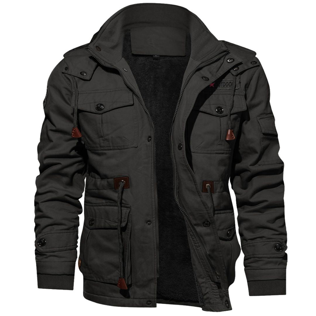 TACVASEN Dark Grey Men??s Fleece Lined Cargo Jacket Warm Coat with Hood