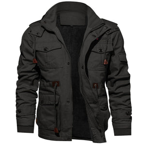 TACVASEN Dark Grey Men??s Fleece Lined Cargo Jacket Warm Coat with Hood