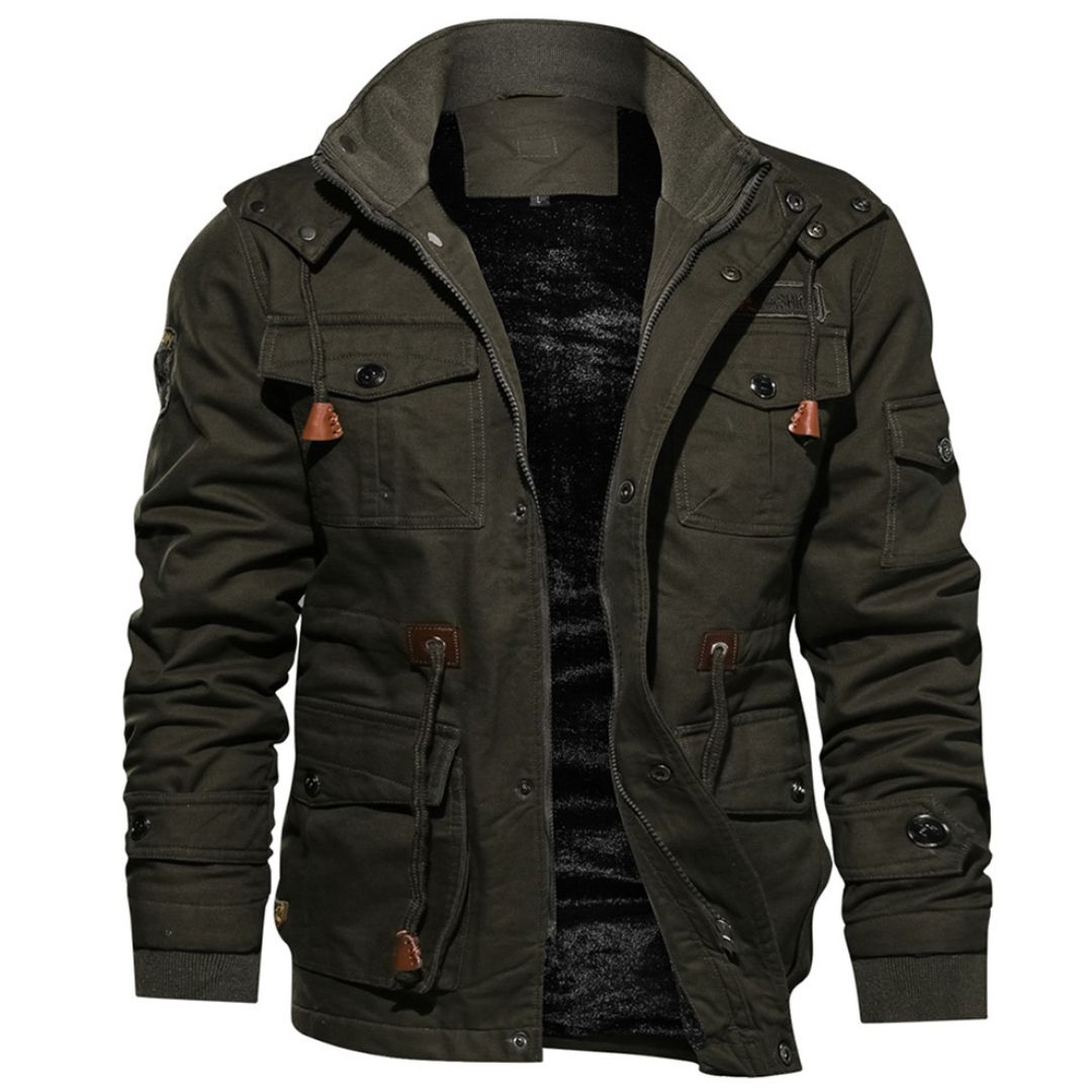 TACVASEN Army Green Men??s Fleece Lined Cargo Jacket Warm Coat with Hood