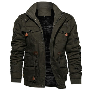 TACVASEN Army Green Men??s Fleece Lined Cargo Jacket Warm Coat with Hood