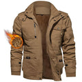 TACVASEN Khaki Men's Winter Fleece Lined Cargo Jackets with Hood