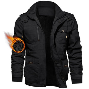 TACVASEN Black Men's Winter Fleece Lined Cargo Jackets with Hood