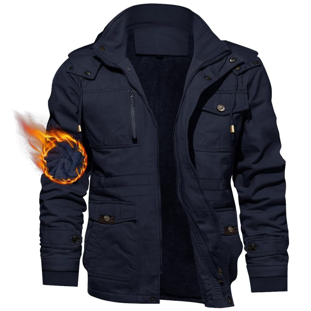 TACVASEN Navy Men's Winter Fleece Lined Cargo Jackets with Hood