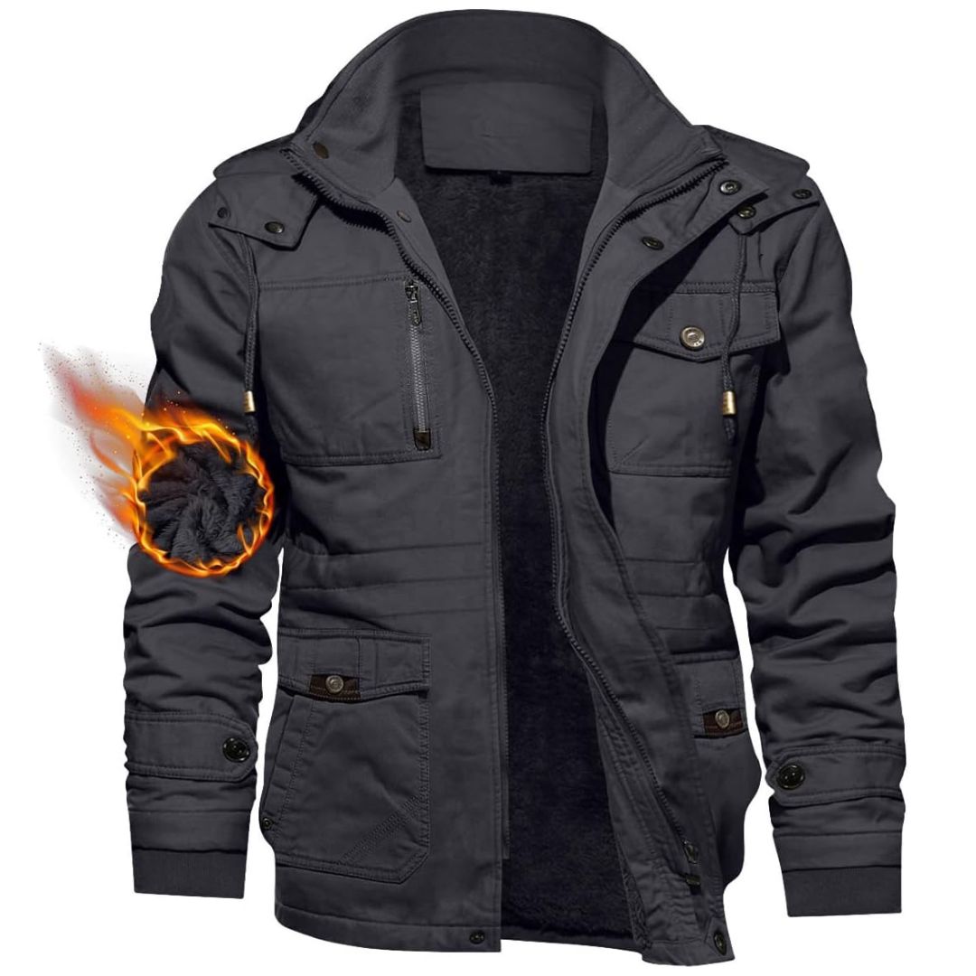 TACVASEN Dark Grey Men's Winter Fleece Lined Cargo Jackets with Hood