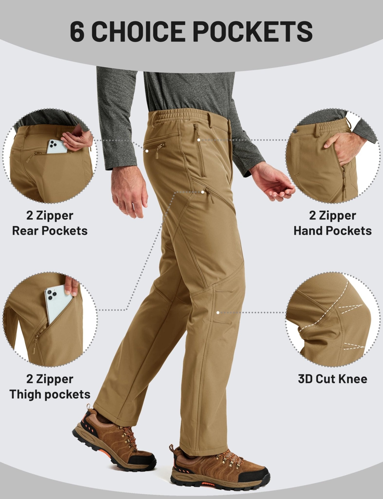TACVASEN Sand Insulated Fleece Lined Winter Snow Pants