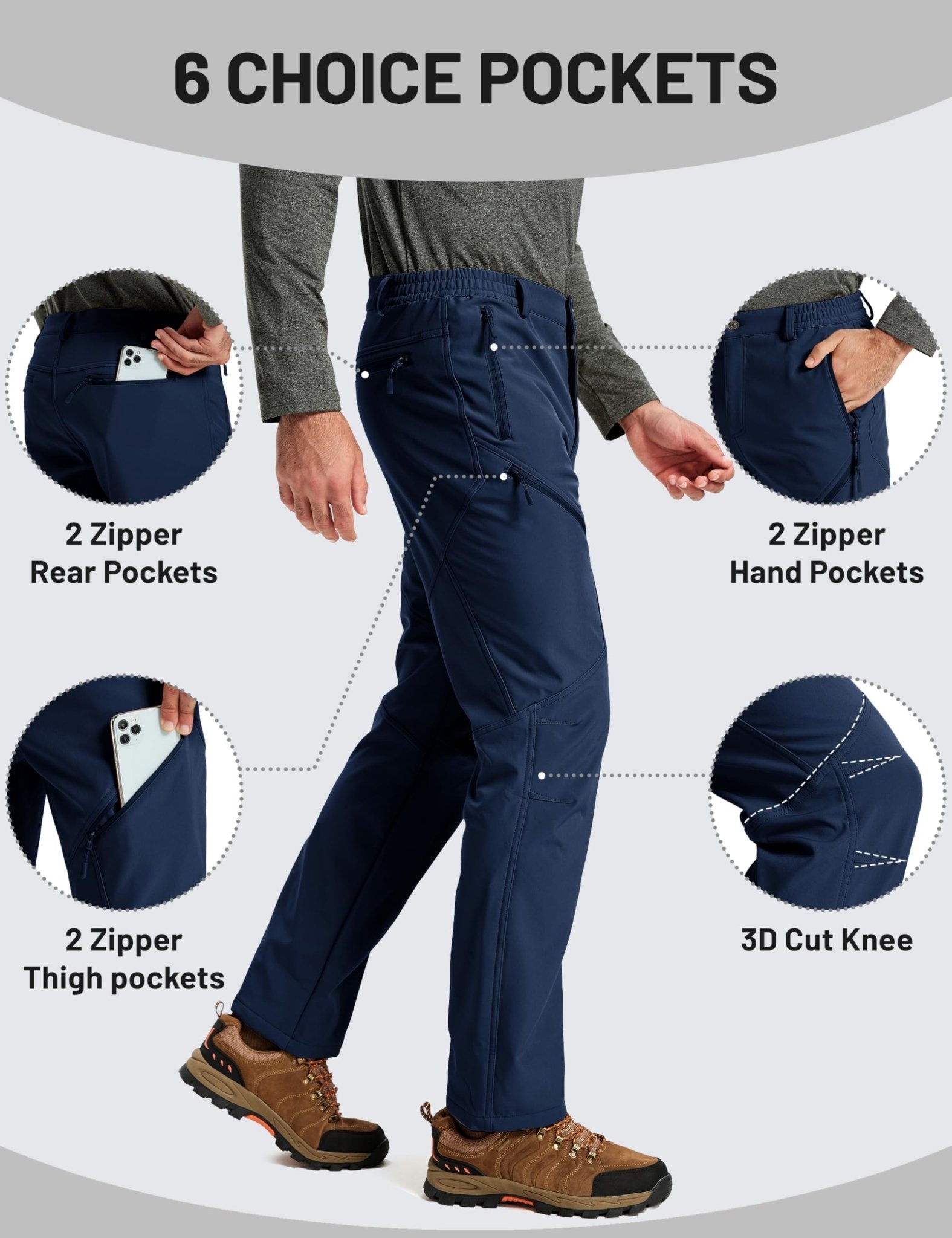 TACVASEN Navy Insulated Fleece Lined Winter Snow Pants