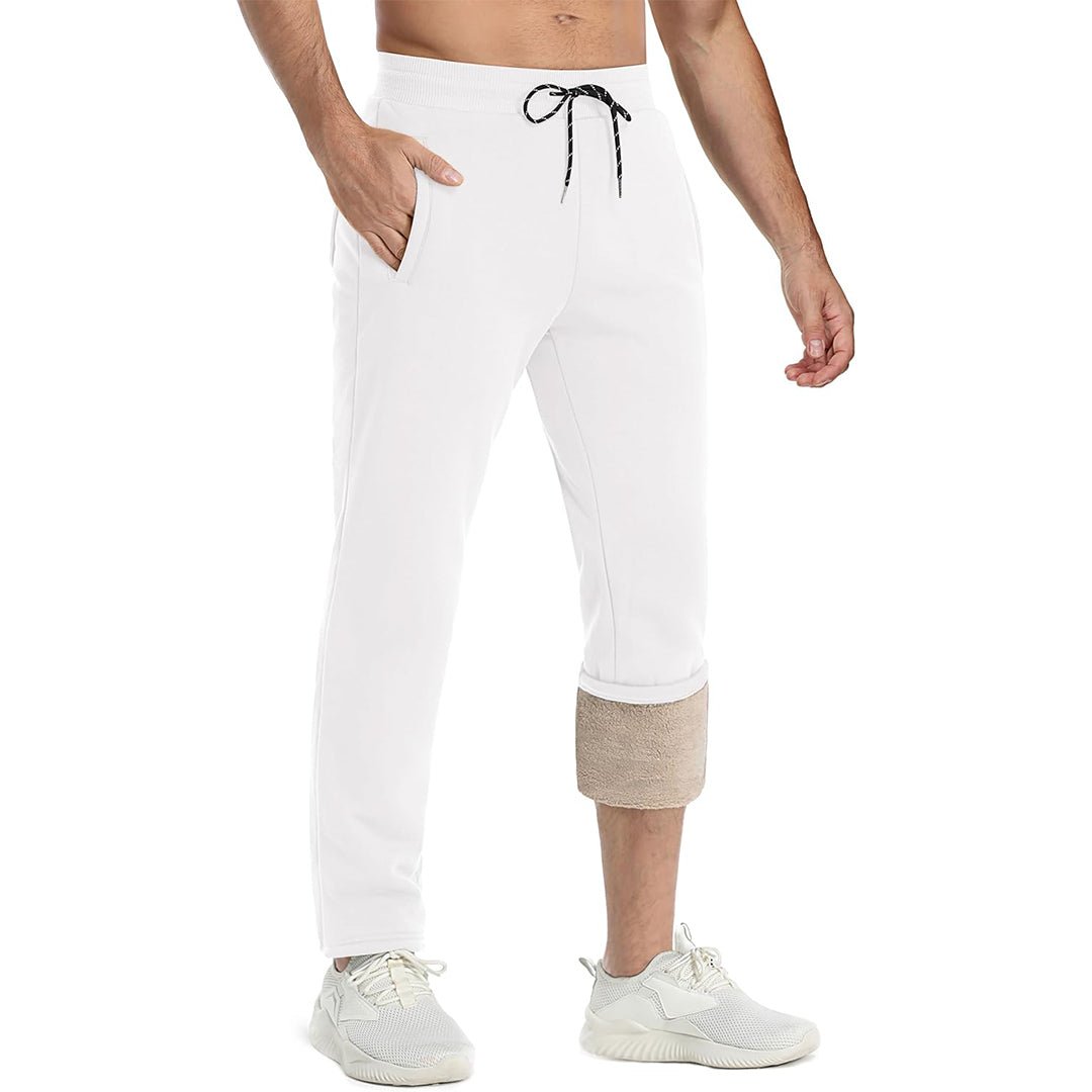 TACVASEN White Men's Fleece Sherpa Lined Sweatpants Thicken Warm Jogger Pants