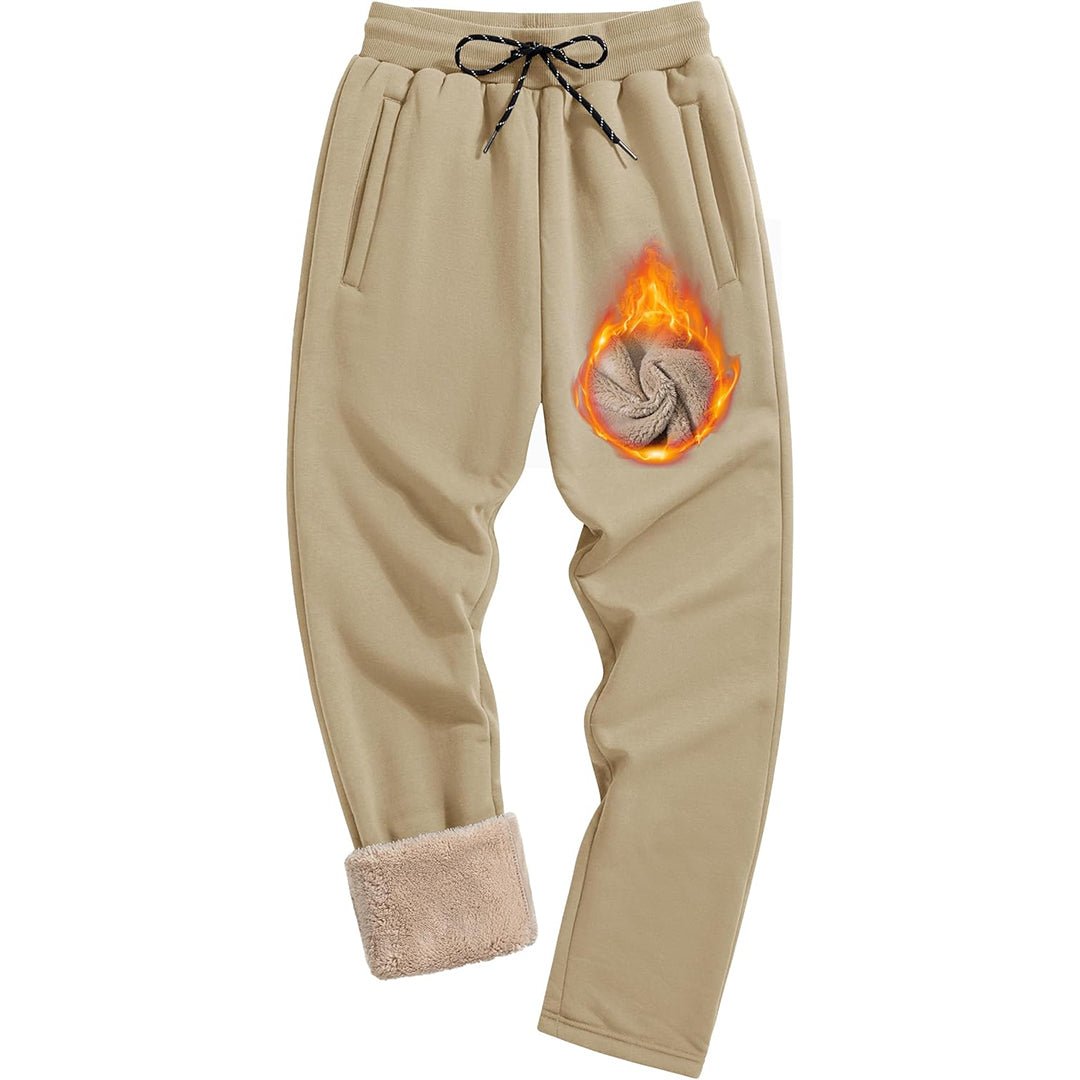 TACVASEN Khaki Men's Fleece Sherpa Lined Sweatpants Thicken Warm Jogger Pants