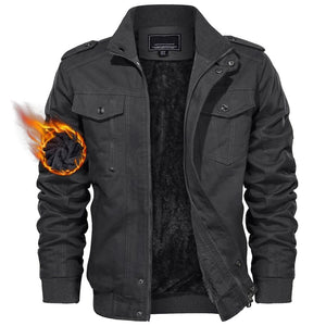 TACVASEN Dark Grey Men's Fleece Lined Cotton Casual Cargo Bomber Jacket