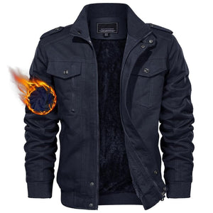 TACVASEN Navy Men's Fleece Lined Cotton Casual Cargo Bomber Jacket