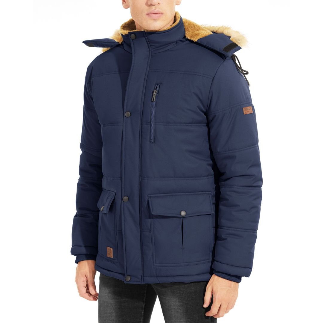 TACVASEN Black Men's Winter Jacket with Hood Water Repellent Windproof Coat