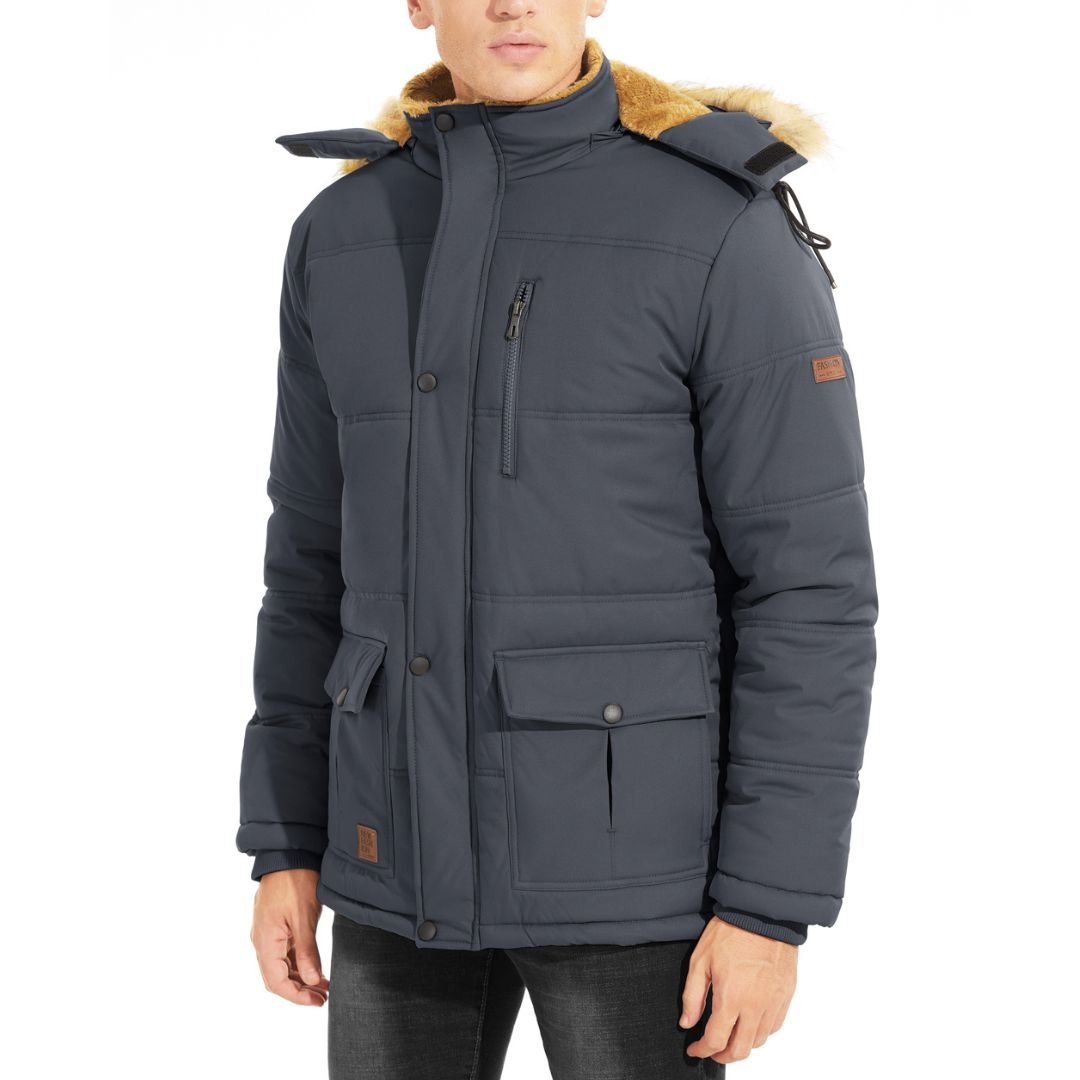 TACVASEN Black Men's Winter Jacket with Hood Water Repellent Windproof Coat