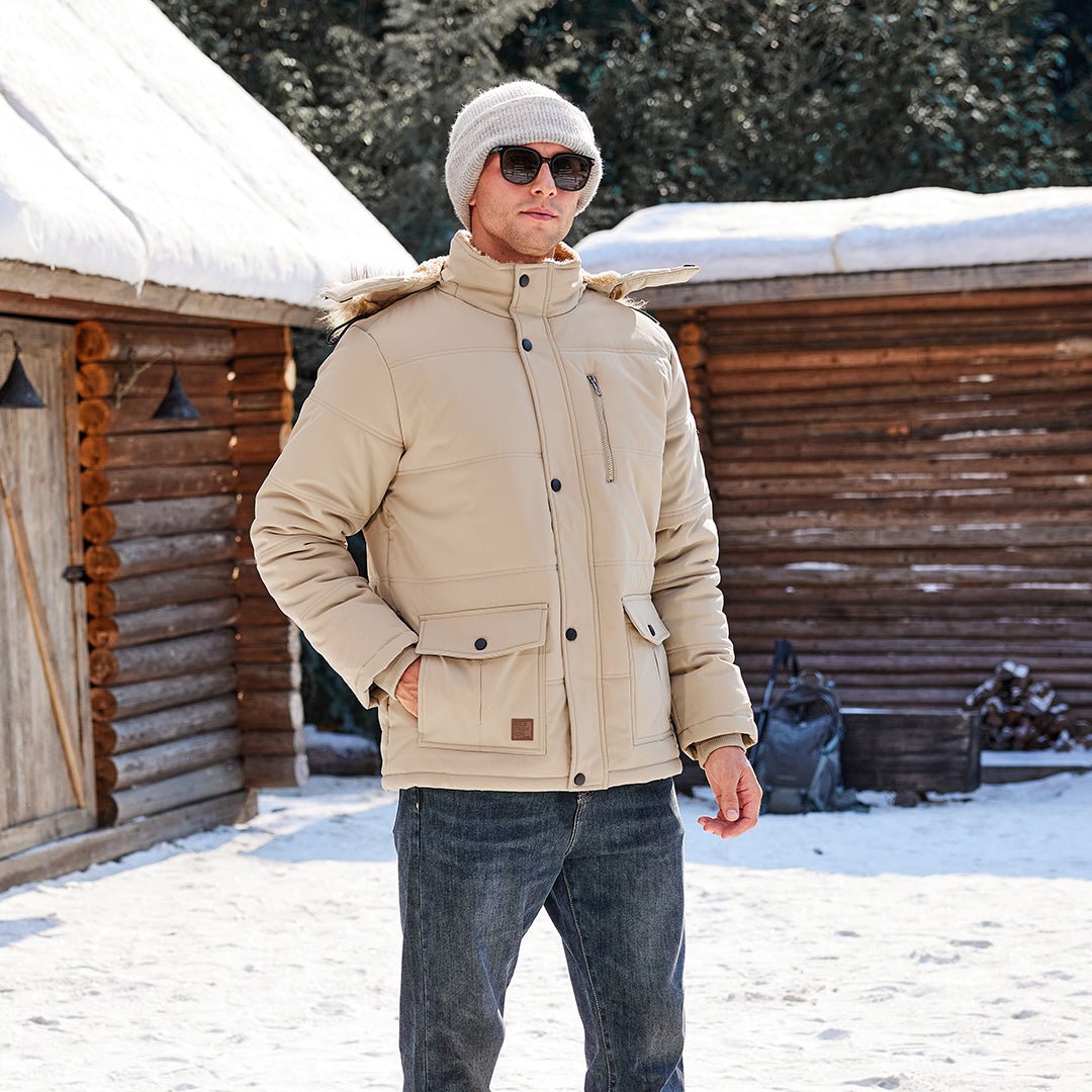 TACVASEN Black Men's Winter Jacket with Hood Water Repellent Windproof Coat