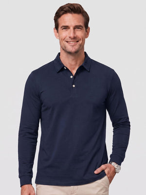 TACVASEN Navy Quick-Dry Long Sleeve Polo Shirt for Golf & Work